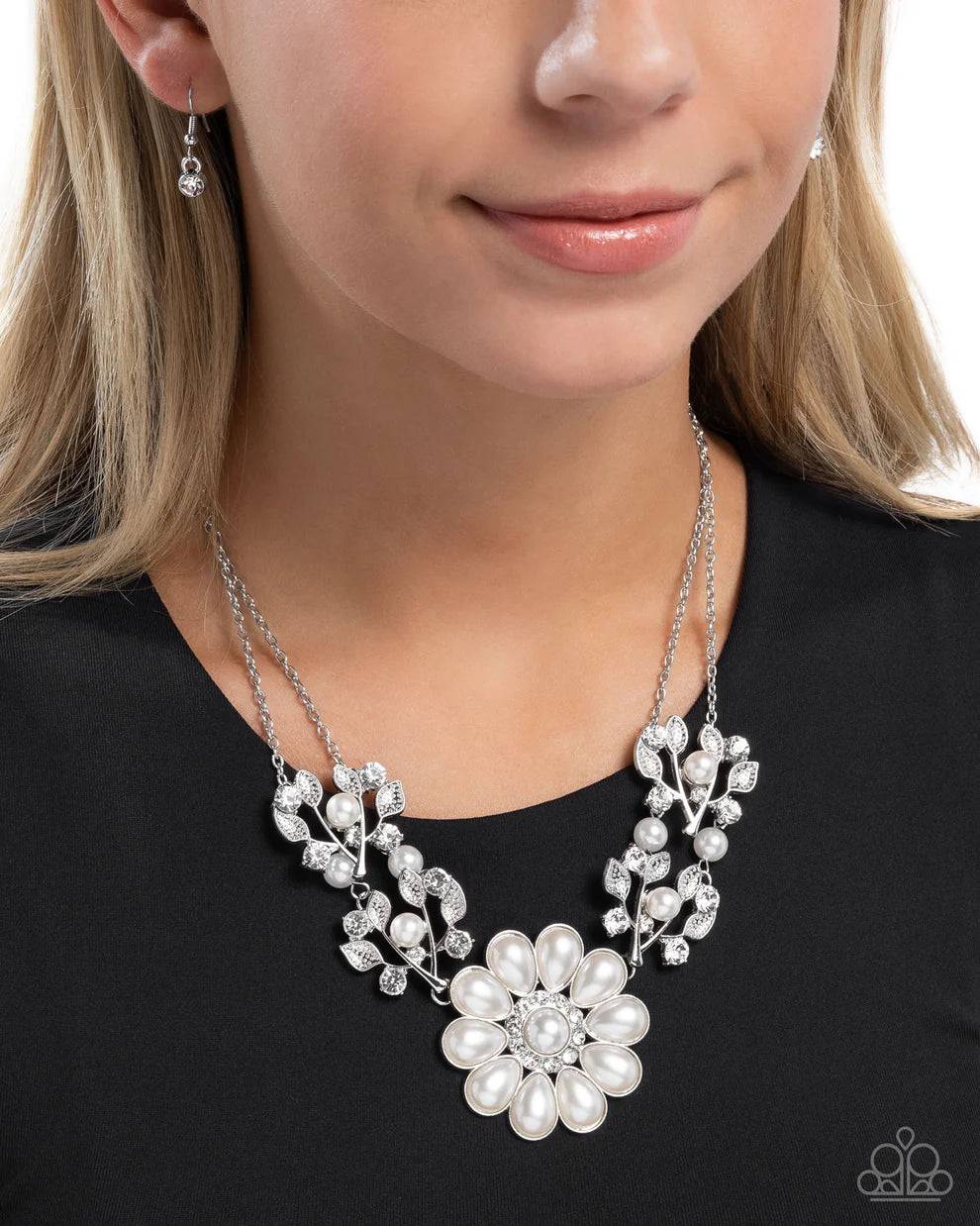 Sprouting Shimmer White Necklace - Paparazzi Accessories