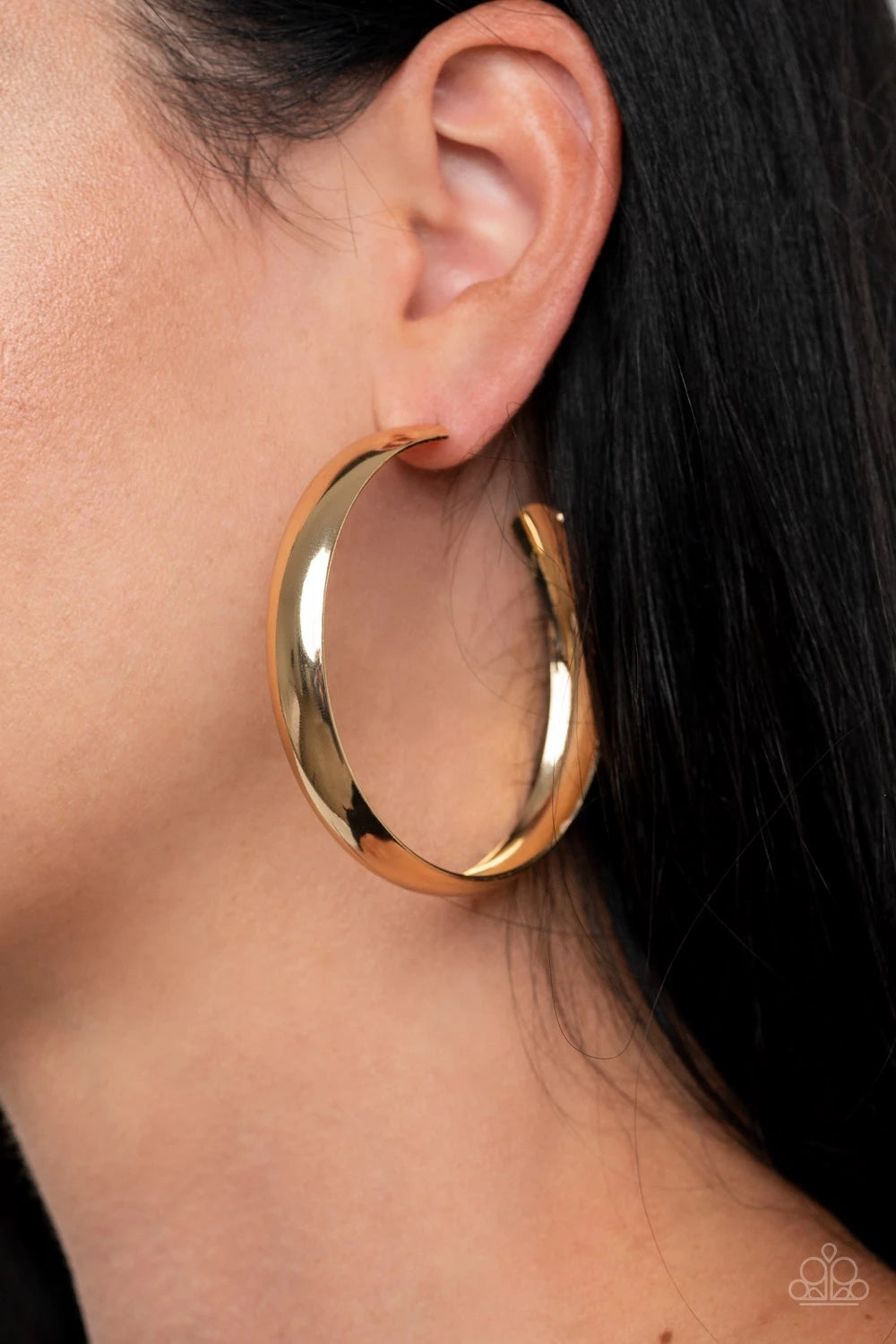 Kick 'Em To The CURVE Gold Hoop Earring - Paparazzi Accessories