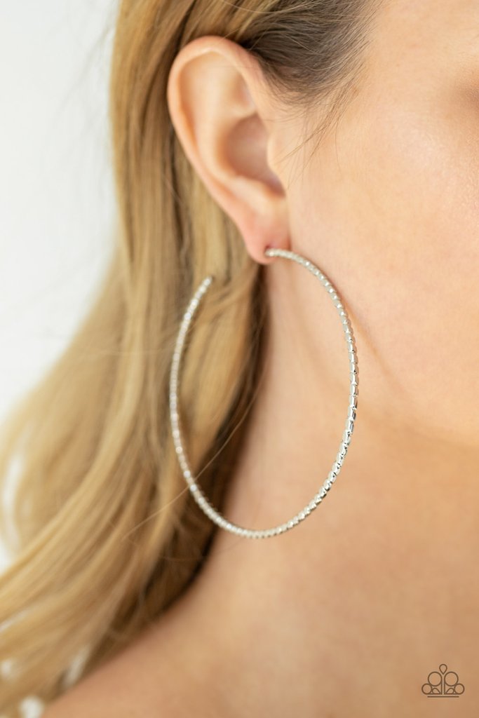 Pump Up The Volume Silver Hoop Earring - Paparazzi Accessories