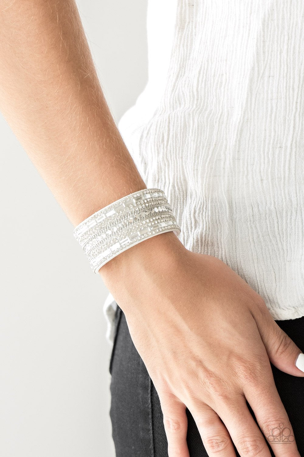 Rebel Radiance White Urban Bracelet ~ Paparazzi Accessories