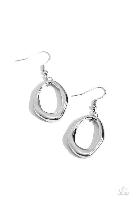 Asymmetrically Artisan Silver Earrings - Paparazzi Accessories