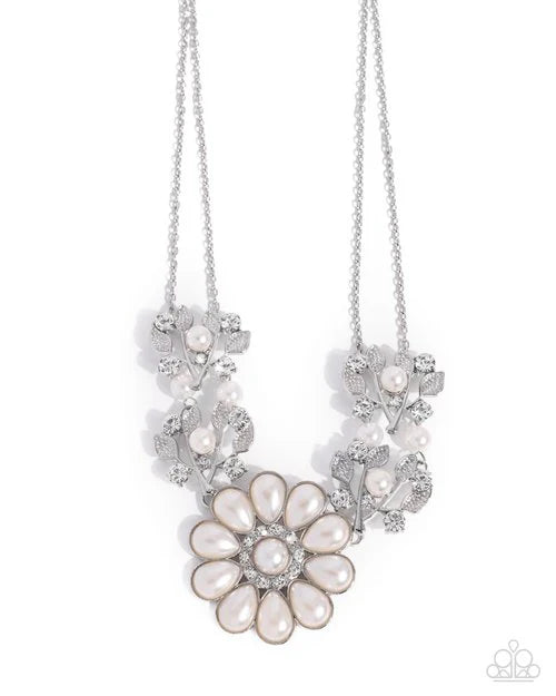 Sprouting Shimmer White Necklace - Paparazzi Accessories