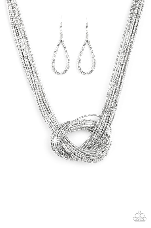 Knotted Knockout Silver Necklace ~ Paparazzi Accessories