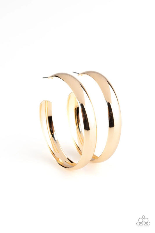 Kick 'Em To The CURVE Gold Hoop Earring - Paparazzi Accessories