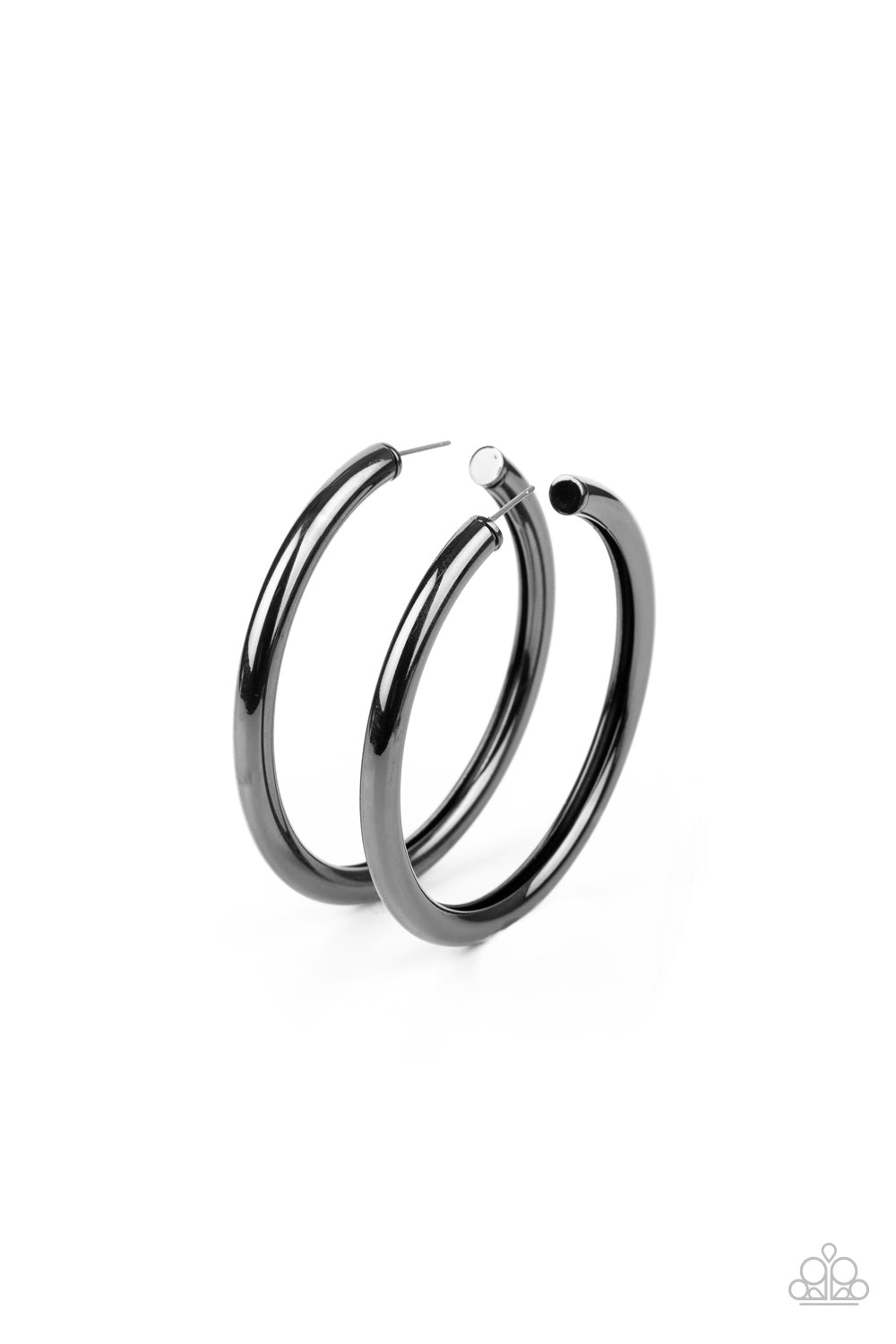 Curve Ball Black Hoop Earring - Paparazzi Accessories