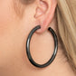 Curve Ball Black Hoop Earring - Paparazzi Accessories