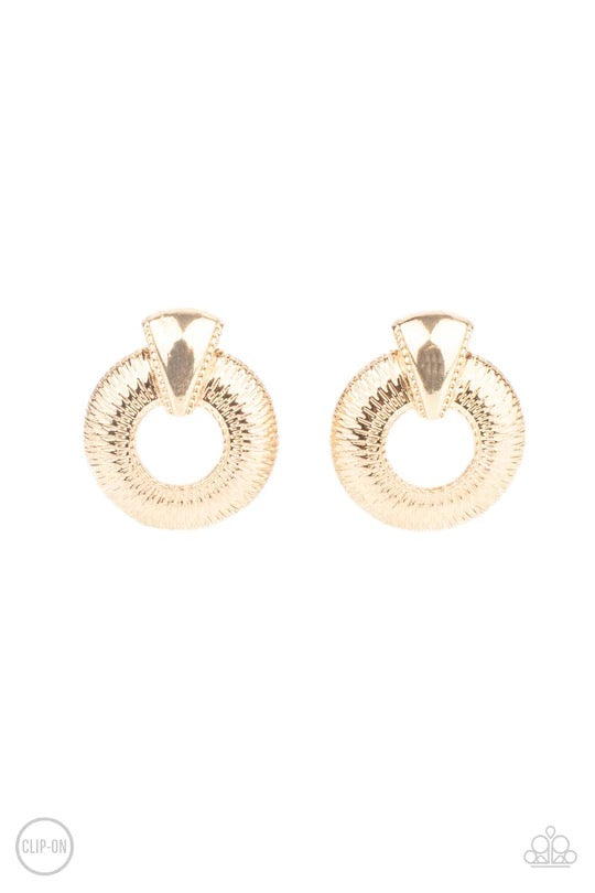 Industrial Innovator Gold Clip-On Earring - Paparazzi Accessories