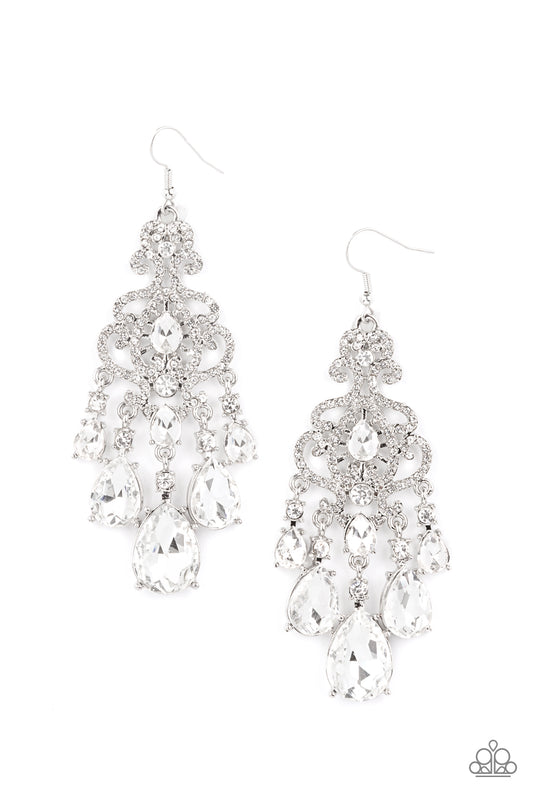Queen Of All Things Sparkly White Earrings ~ Paparazzi Accessories