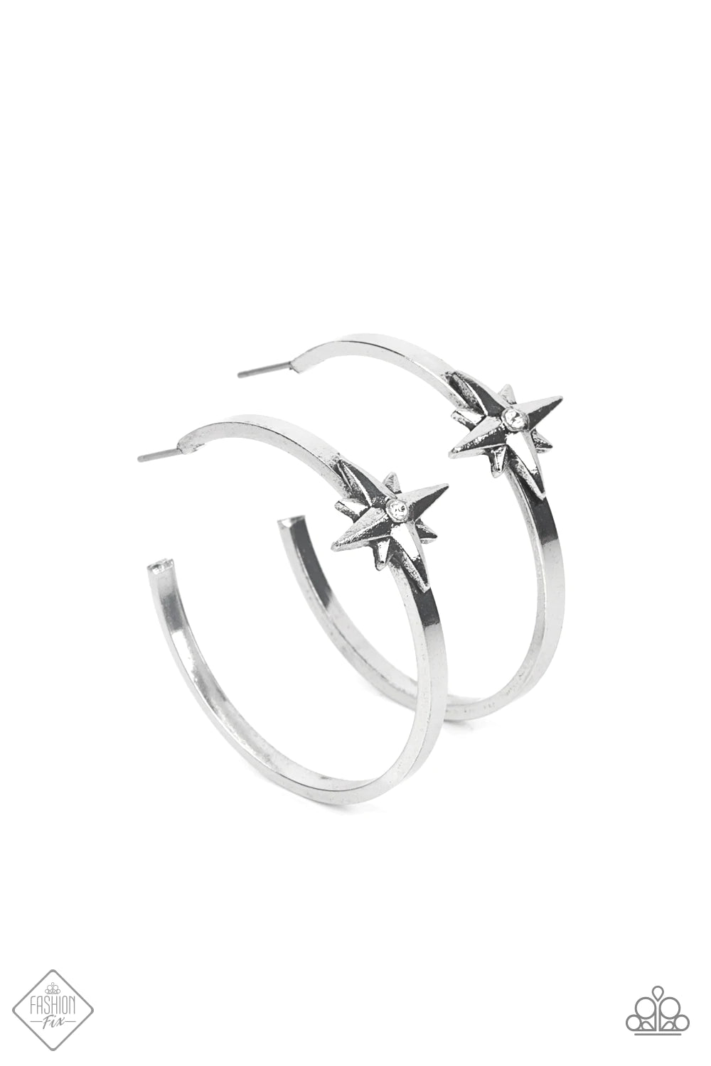 Lone Star Shimmer White Hoop Earring - Paparazzi Accessories