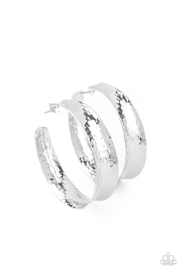 Fearlessly Flared Silver Hoop Earring ~ Paparazzi Accessories