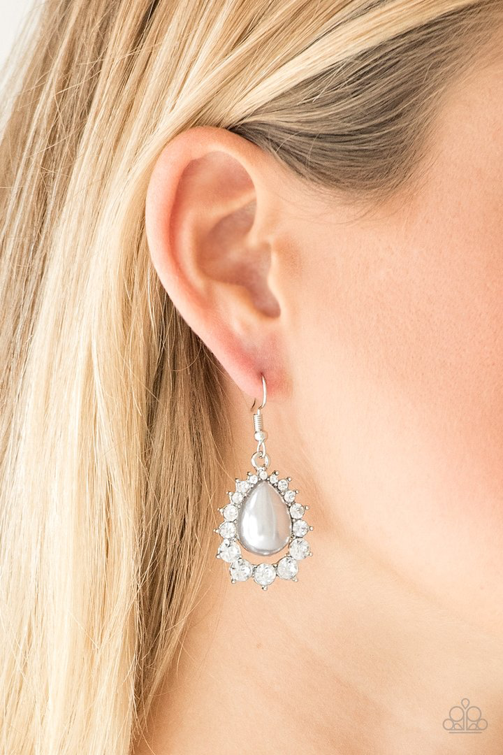 Regal Renewal White Earring ~ Paparazzi Accessories